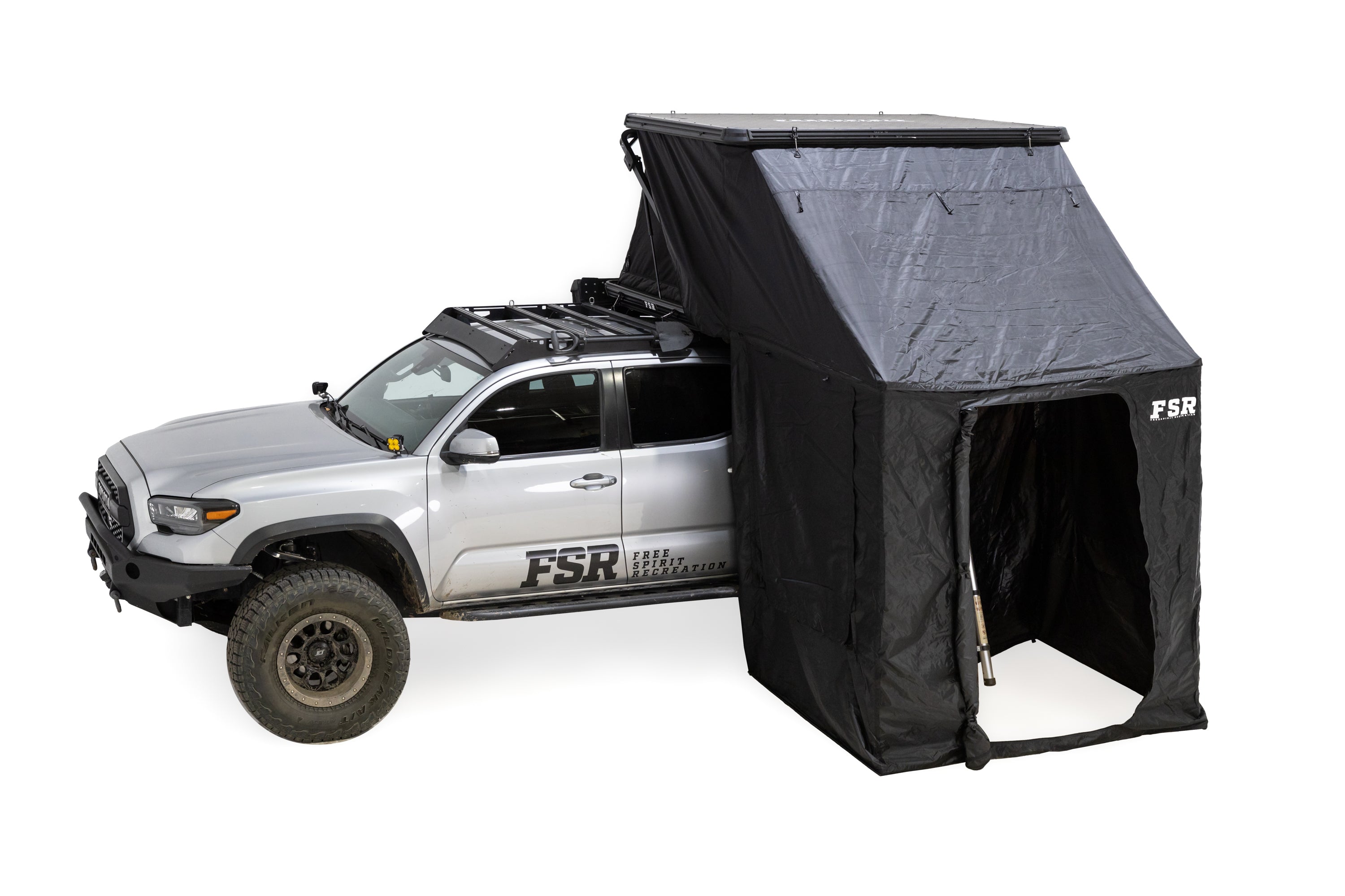 Elevated photo of the exterior of the Awn-X Annex room for the Evolution roof top tent.