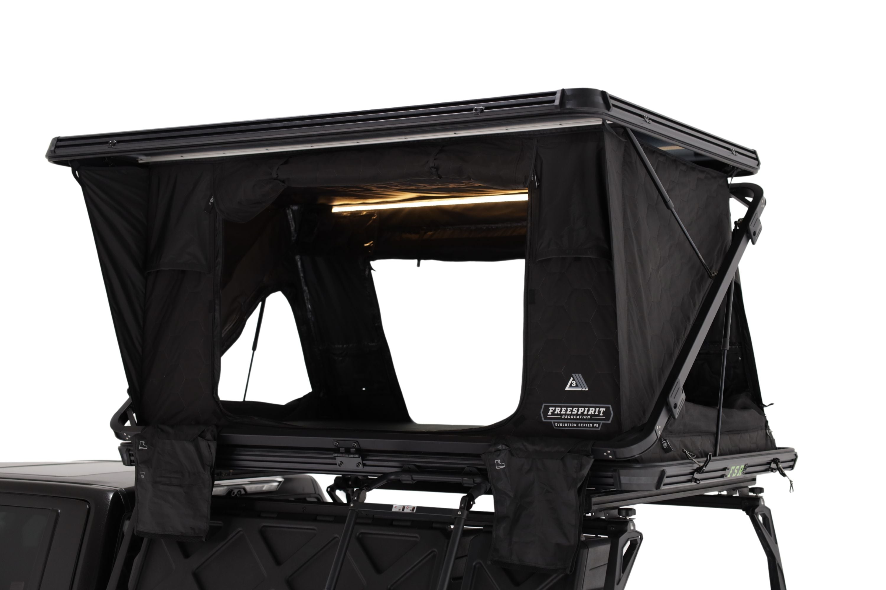 Up close, full profile photo of the Evolution V2 with all 4 of the windows open to display the 360 degree view capability at a 45 degree angle.