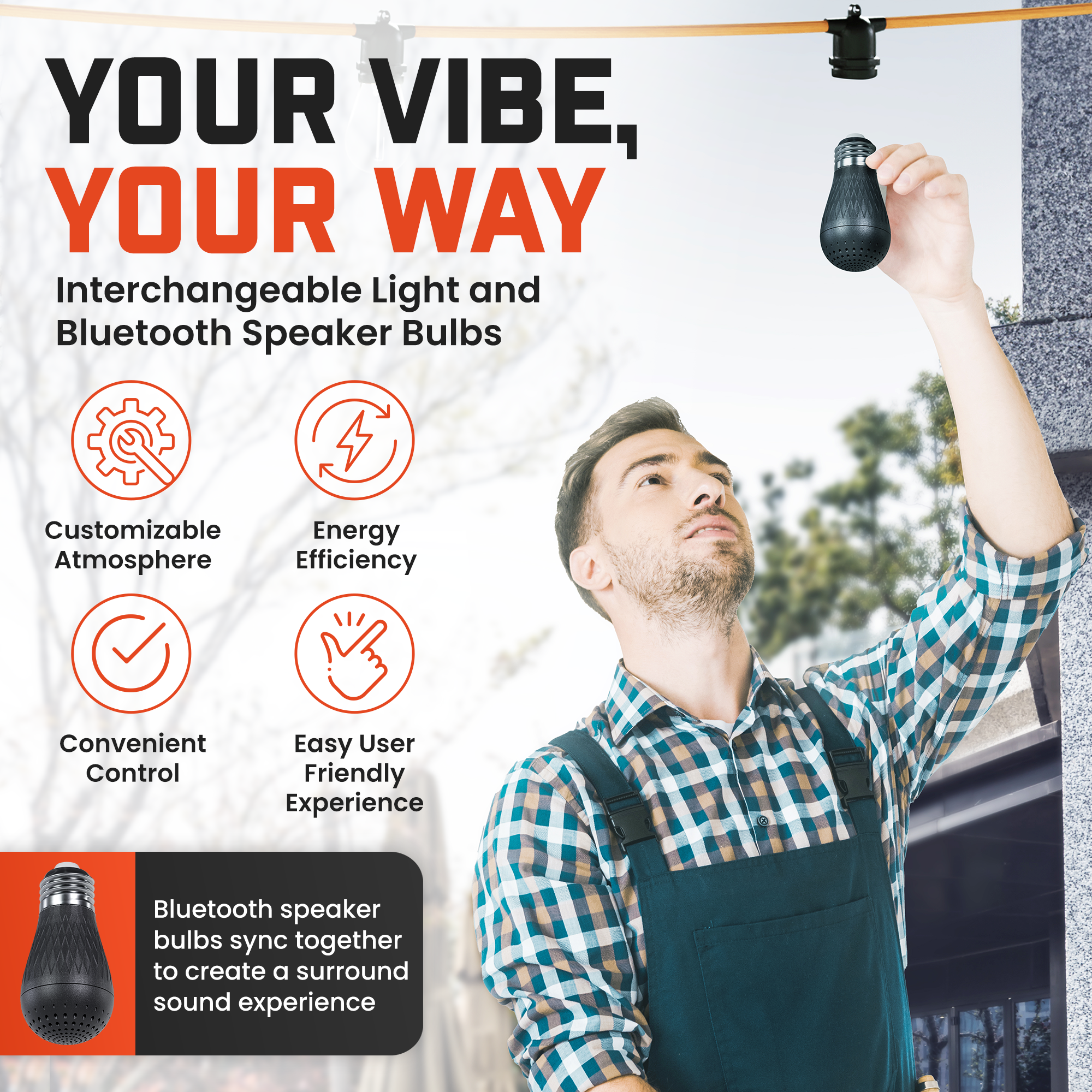 String light 7 bulbs/3 speakers AC adaptor