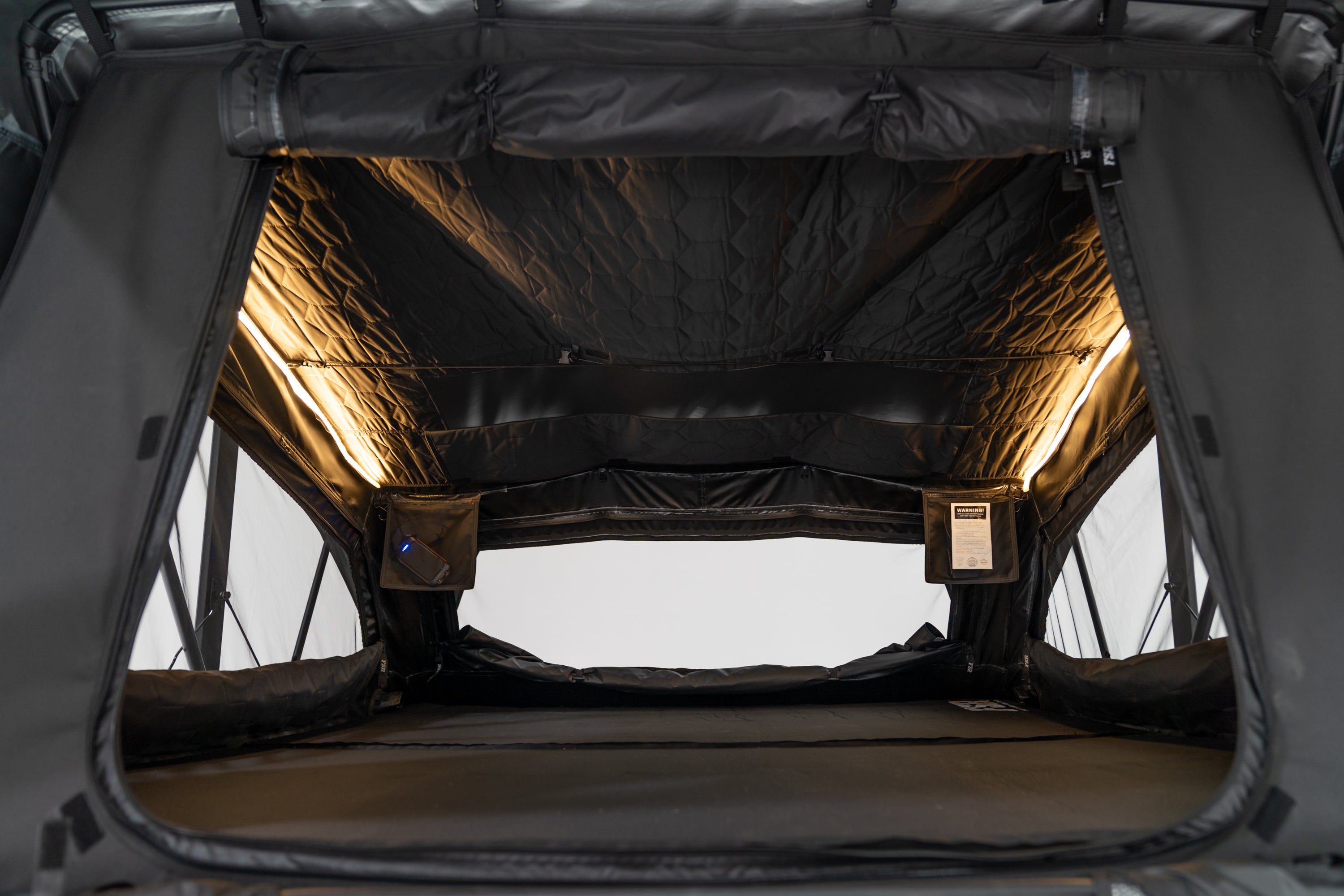 Interior close up photo of the FSR Nova King with the lights on.