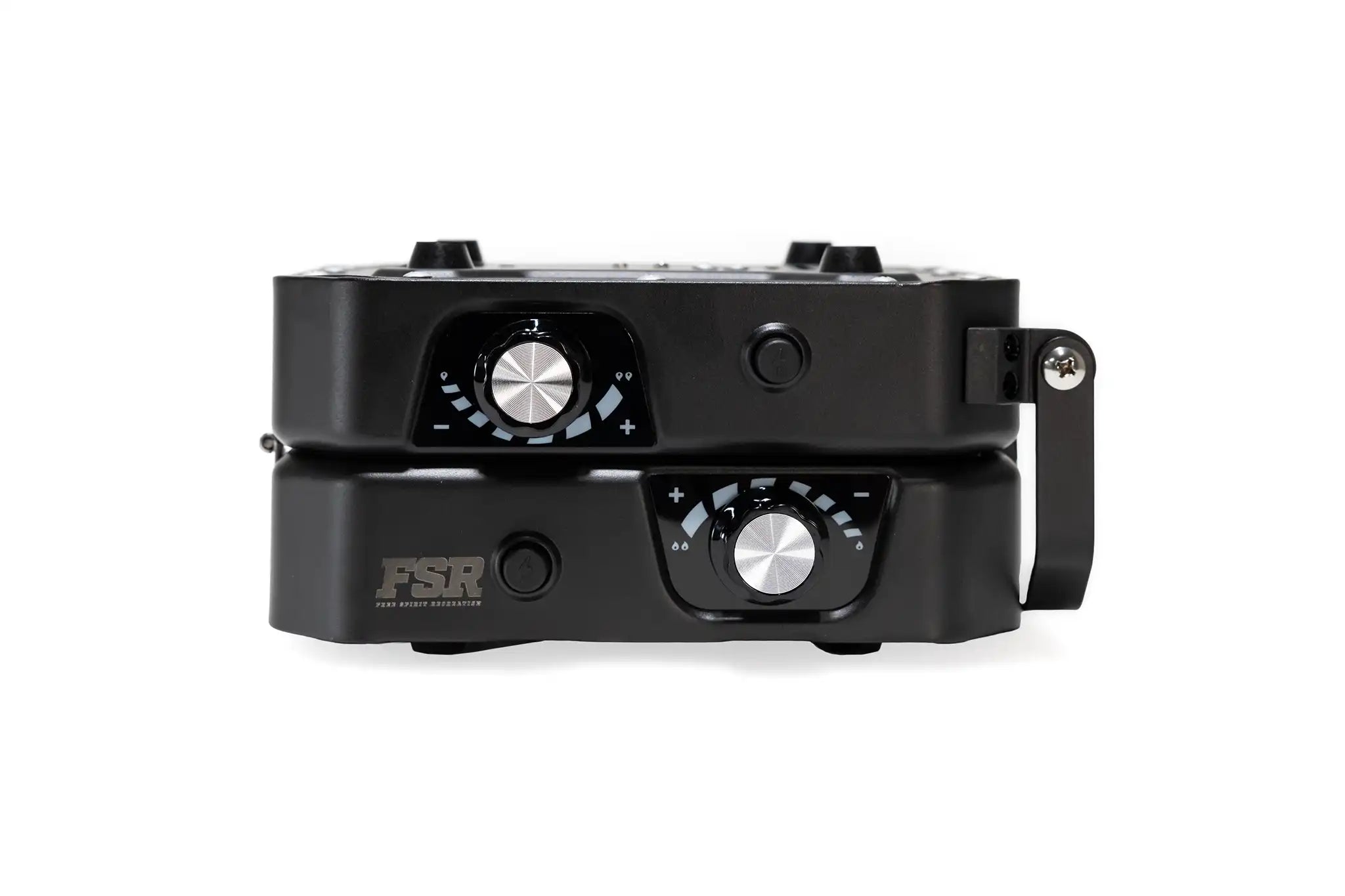 Side profile image of the FSR 2 Burner Portable Propane Camp Stove from Free Spirit Recreation when closed