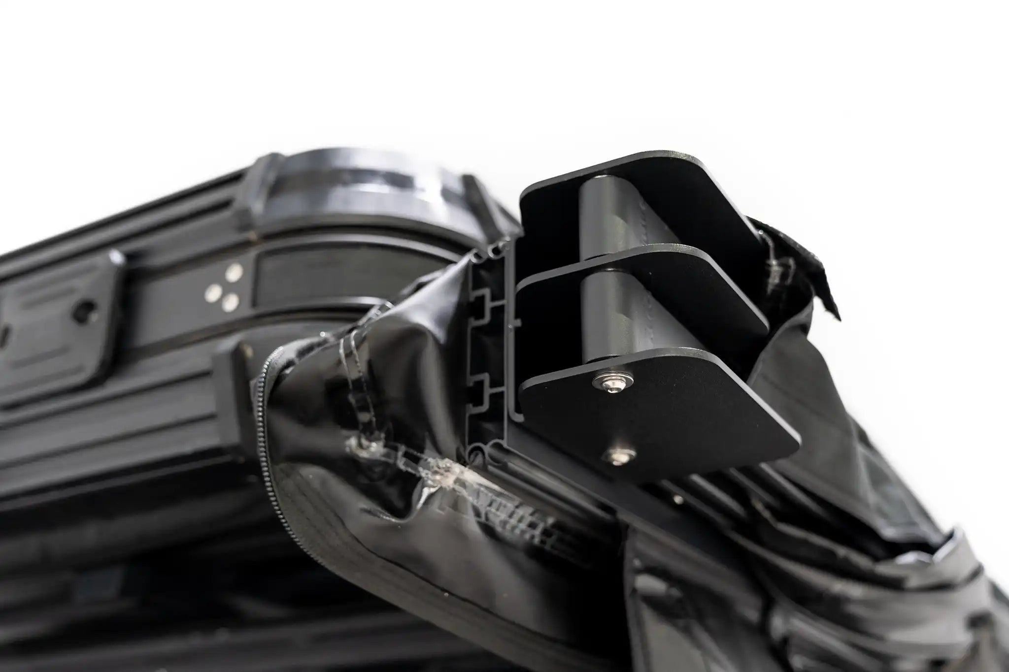 Close up photo of the car awning storage bag opened, displaying the FSR 270 Awning hinge system that allows the awning to be freestanding.