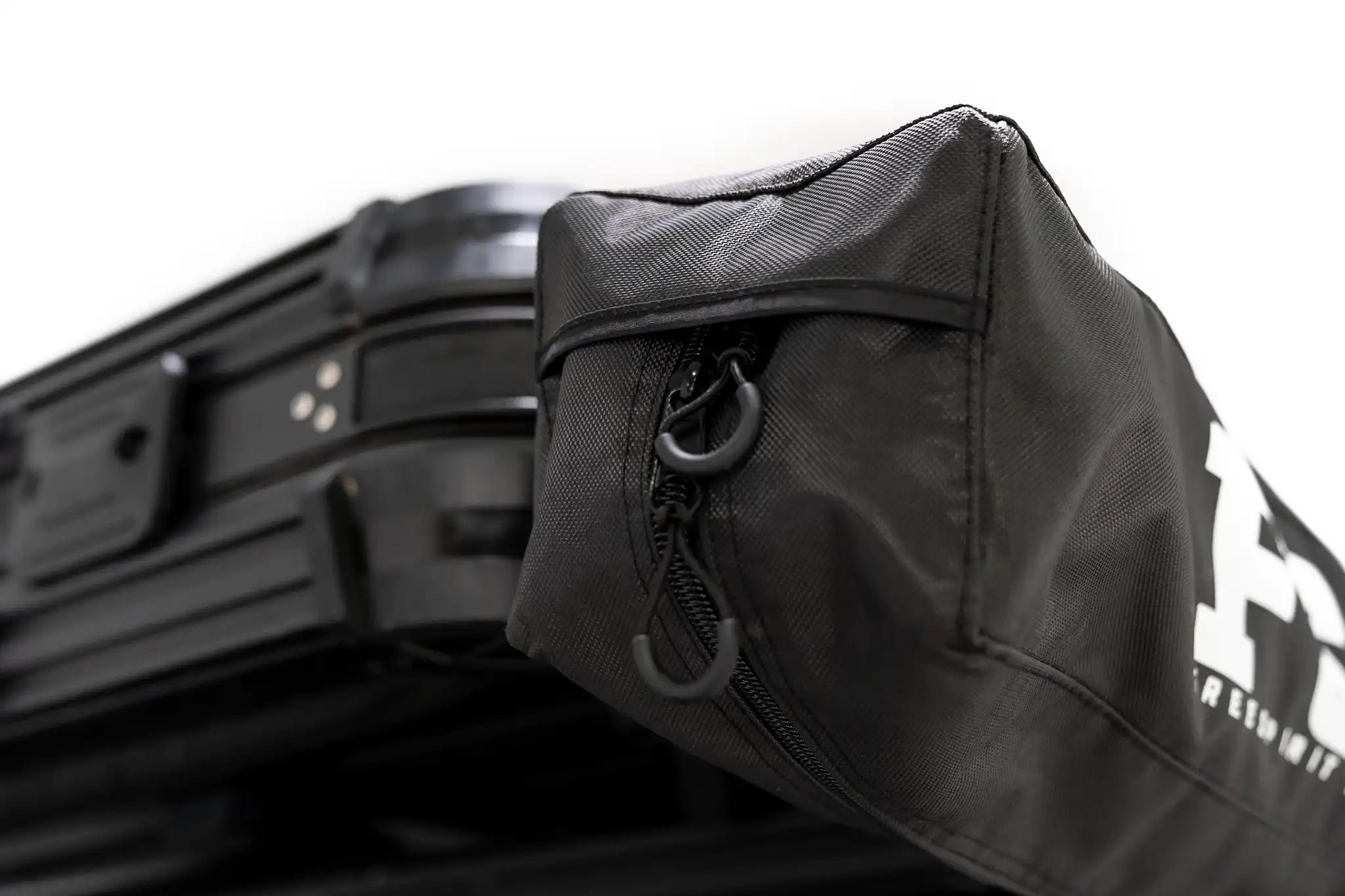 Close up photo of the FSR 270 Awning storage bag displaying the quality zippers and fabric used.