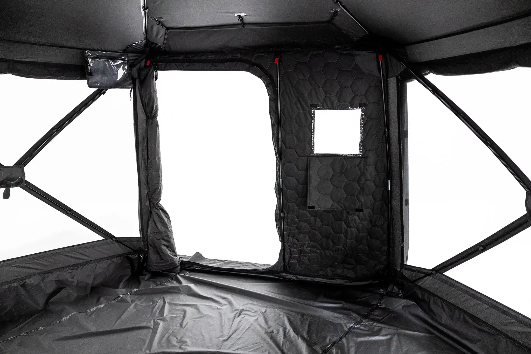 Close-up interior photo of the windowed door of the FSR Hub 6XL Tent pop up 6 person family camping and glamping tent from Freespirit Recreation