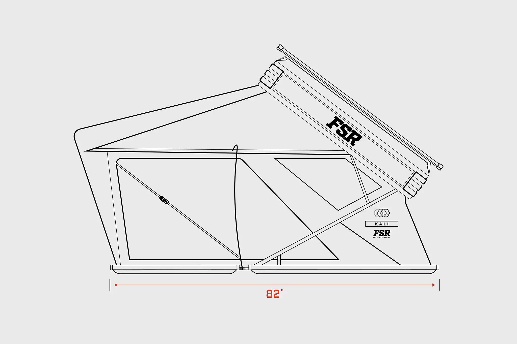Diagram showing the open length dimensions of the FSR Kali rooftop tent