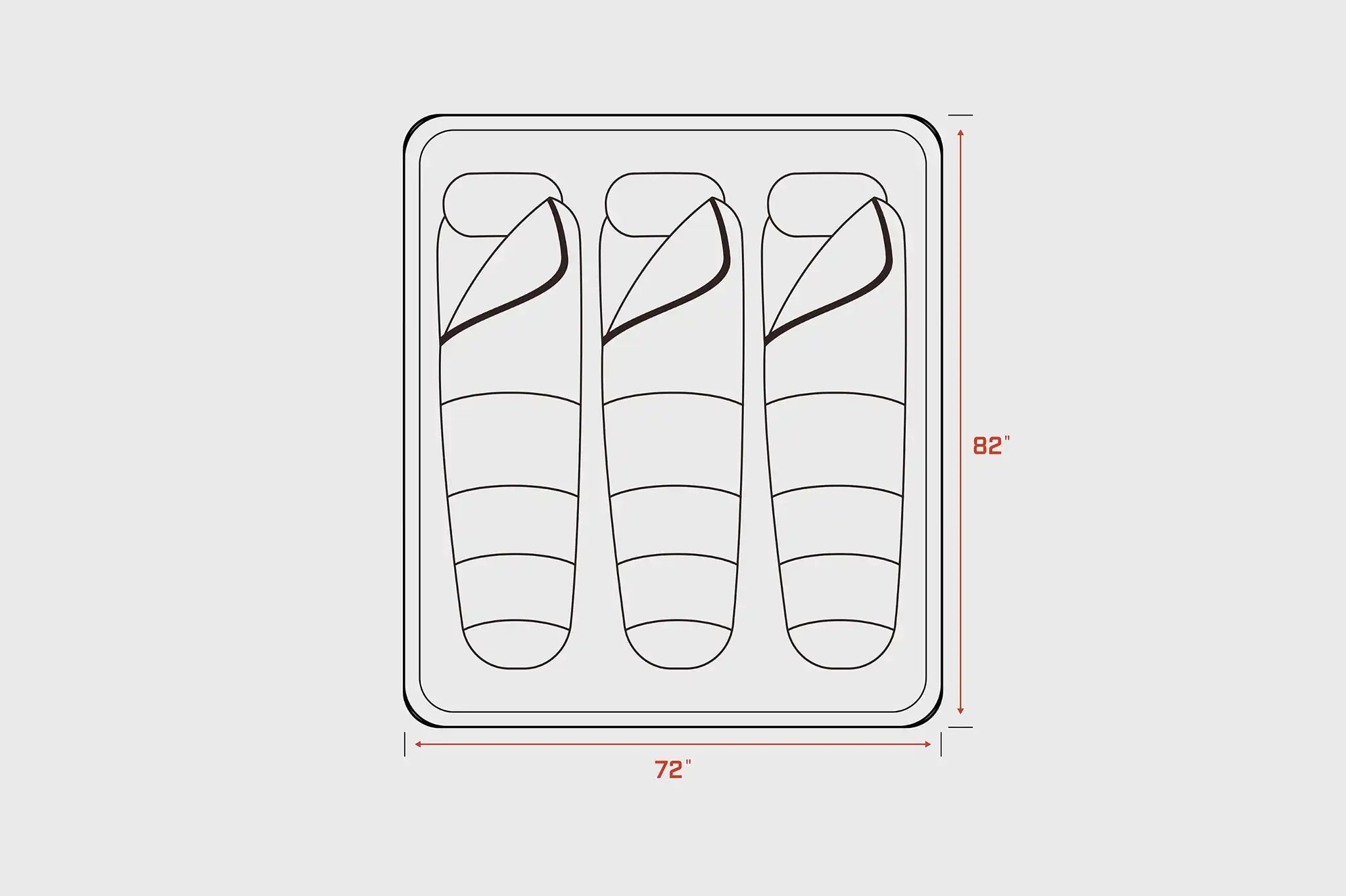 Diagram showing the interior dimensions of the FSR Nova King rooftop tent