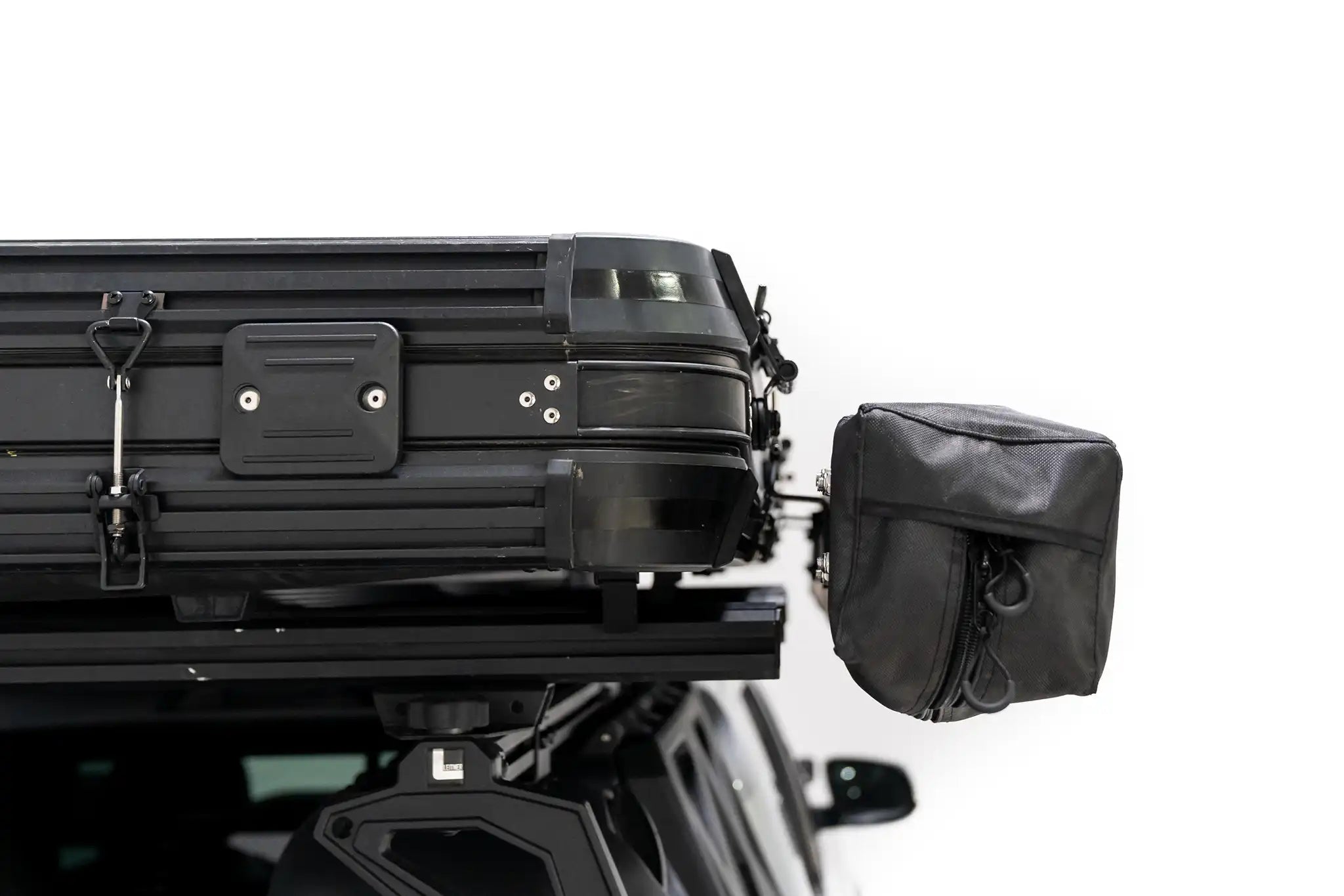 Close up photo of an FSR 270 Awning mounted to a Free Spirit Recreation roof top tent using the FSR RTT Awning Bracket.