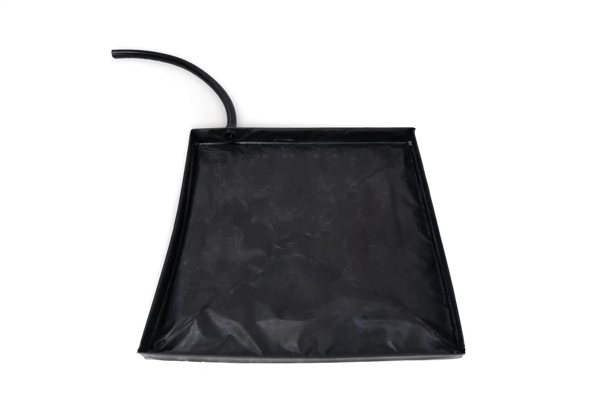 Image of the FSR Shower Awning collapsible floor pan with drain hose attached