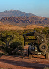 FSR Kali Roof Top Tent from Free Spirit Recreation installed on a Toyota Tacoma Beed Rack and setup in a desert campsite