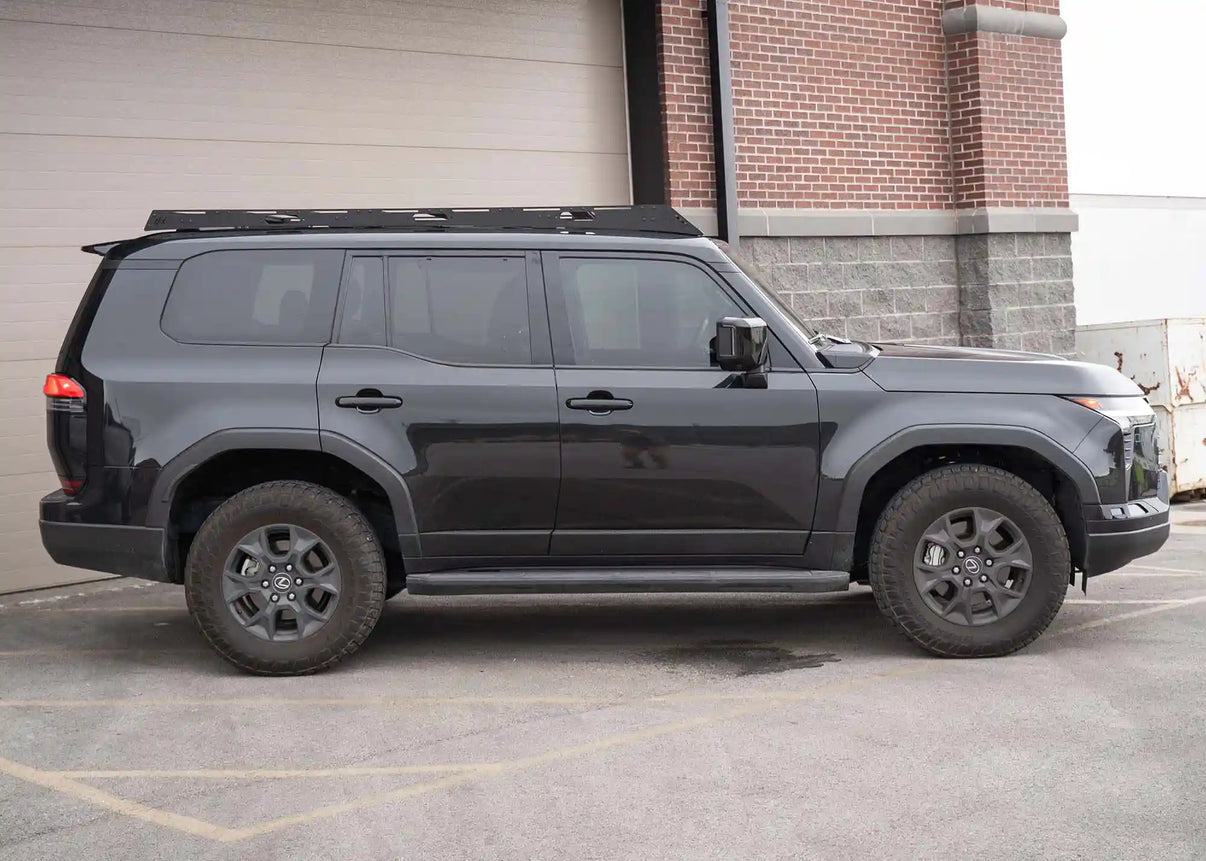 Black Lexus GX550 with a Backwoods Adventure Mods DRIFTR roof rack ready for camping, offroading, overlanding, and outdoor adventures. | Free Spirit Recreation