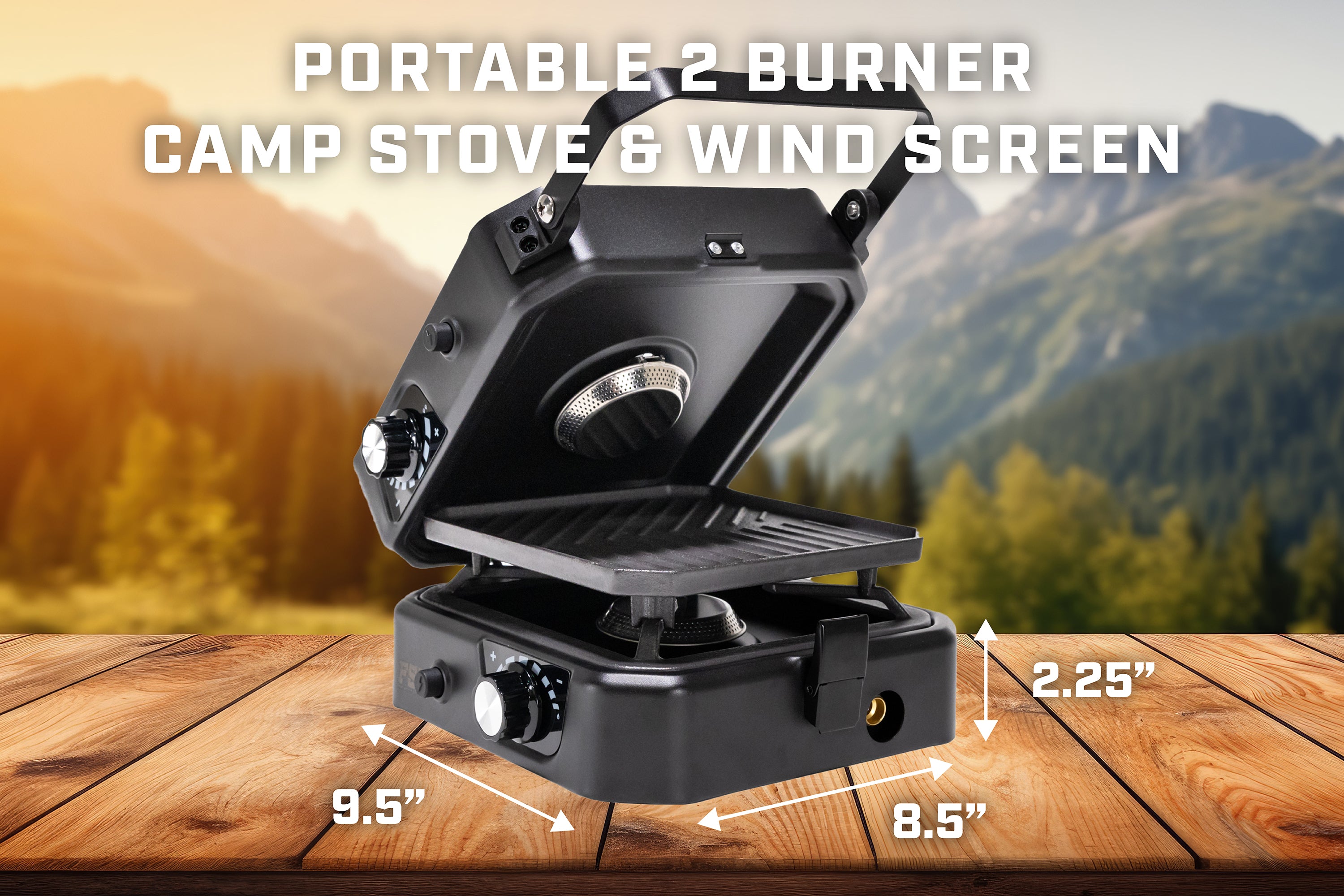 Portable 2 Burner Camp Stove & Wind Screen