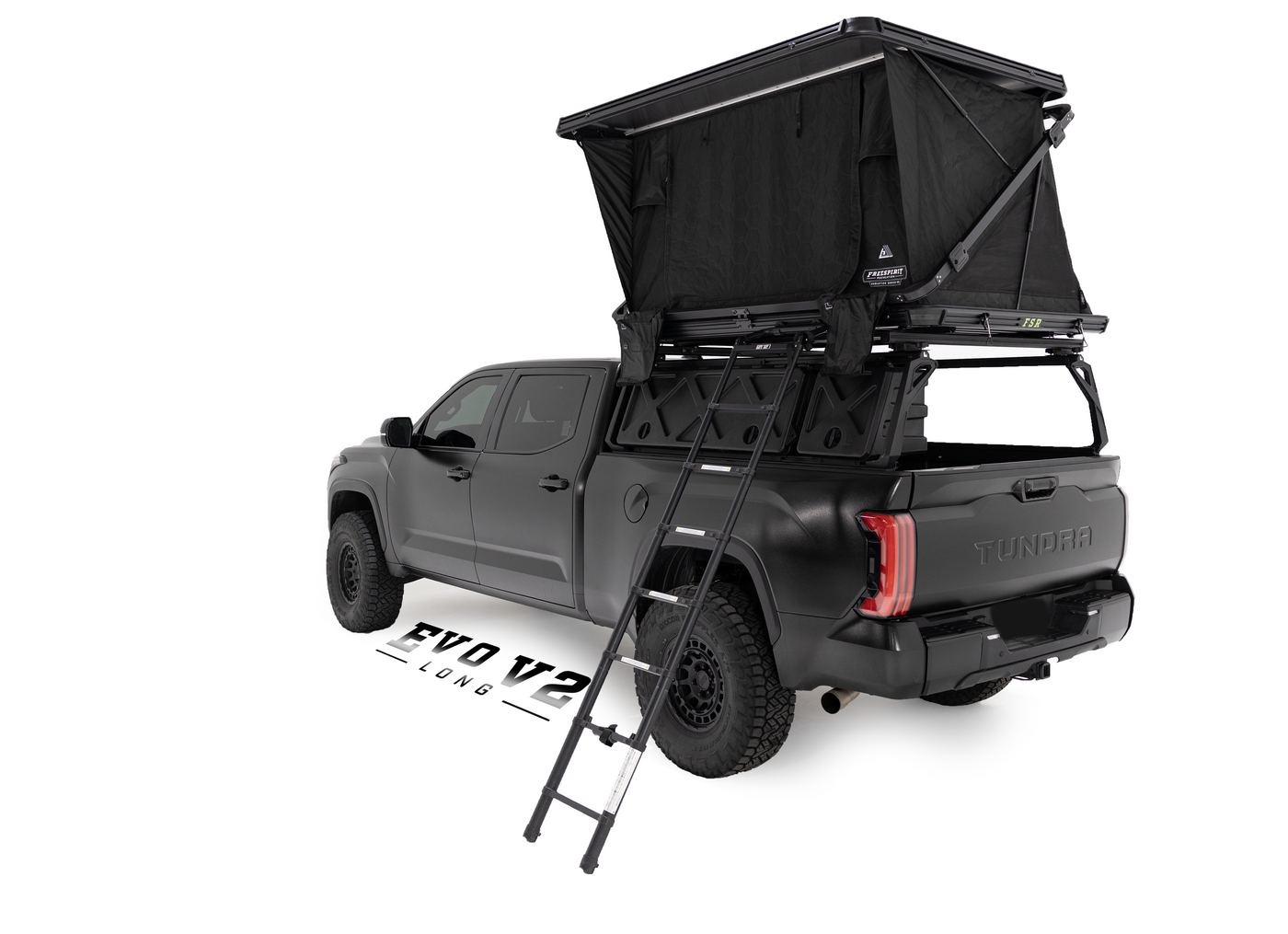 Evolution V2 Long Rooftop Tent Freespirit Recreation on a 2022 Toyota Tundra Long Bed