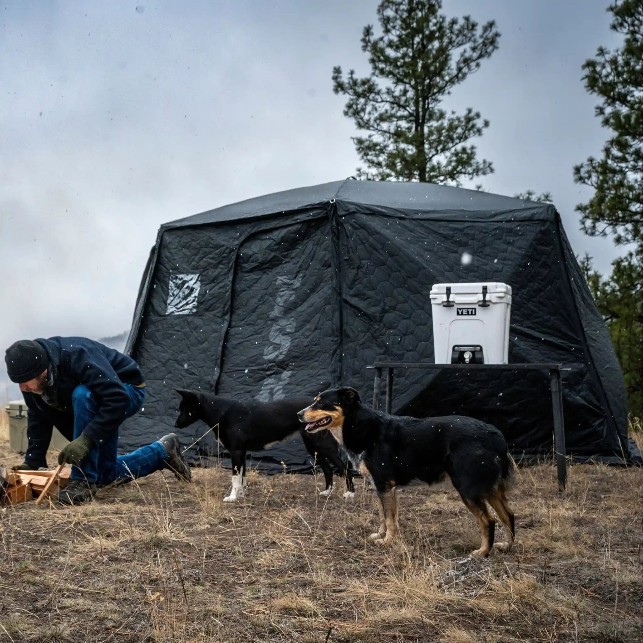 FSR Hub 6XL pop-up camping tent deployed at basecamp with removable Tri-Layer walls