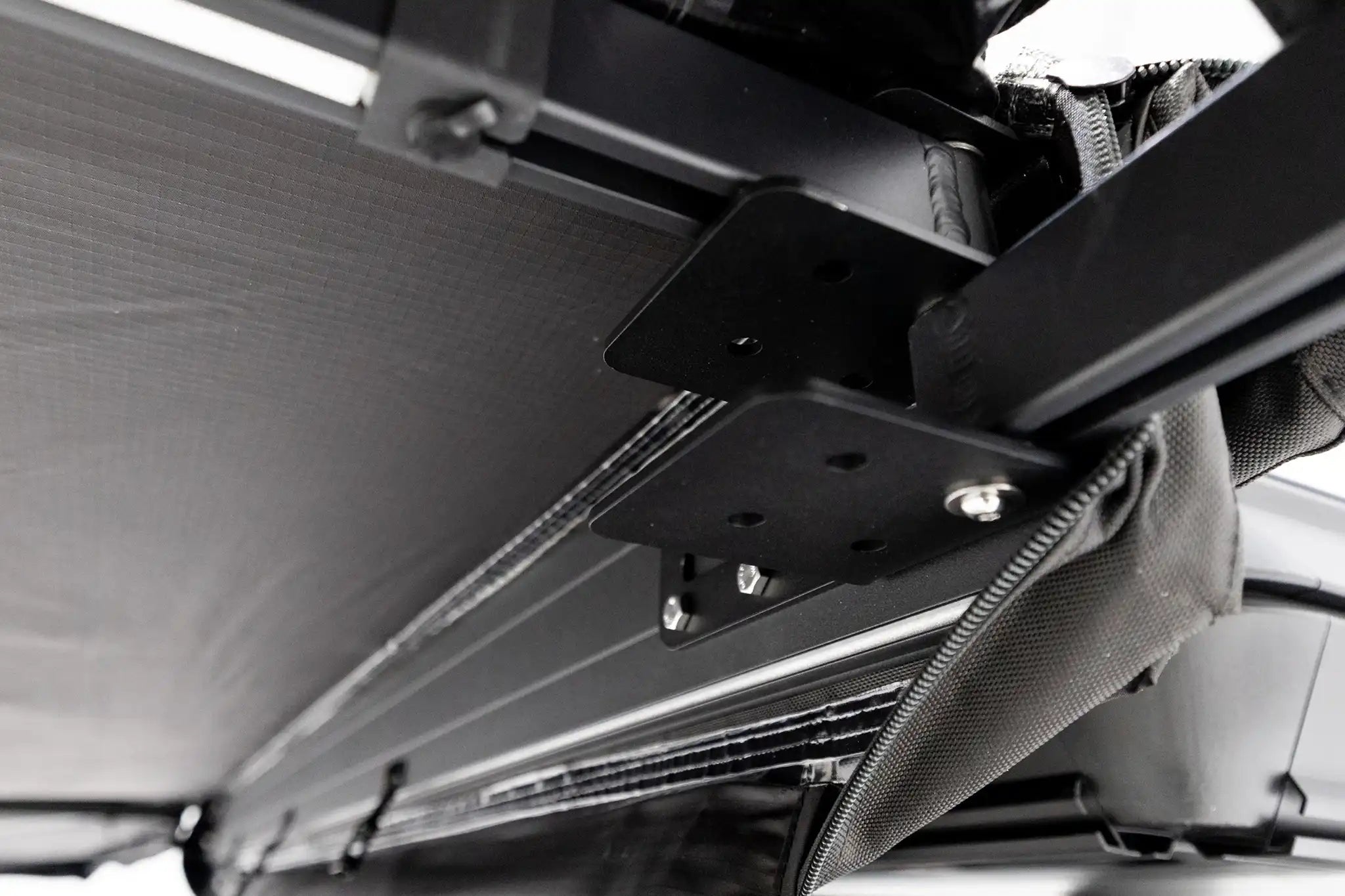 Close up of the FSR 180 Degree Awning for camping, 4wd, suvs, and overland vehicles mounted and installed