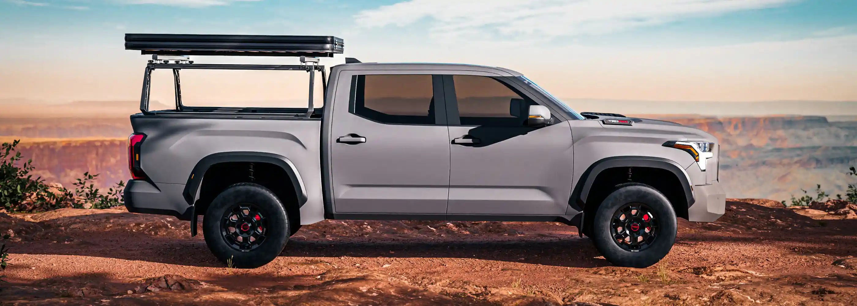 FSR rooftop tent mounted on a full size long bed truck below cab height
