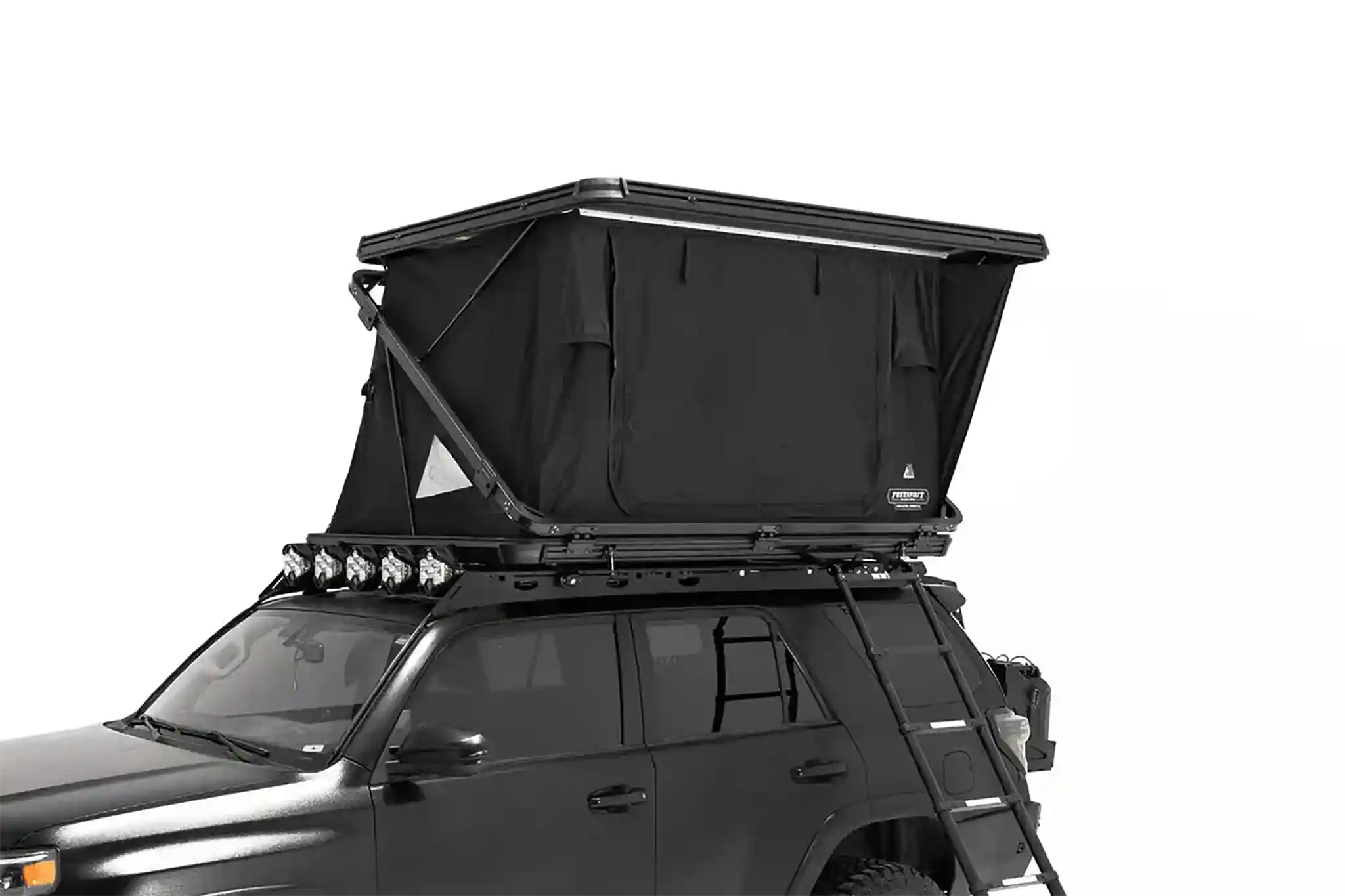 FSR Evolution V2 Rooftop Tent installed and setup on a black Toyota 4Runner's roof rack