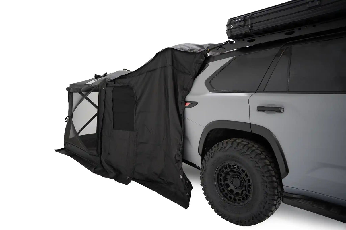 FSR Hub 4XL with Car Connect attached to the back of a gray SUV for car camping
