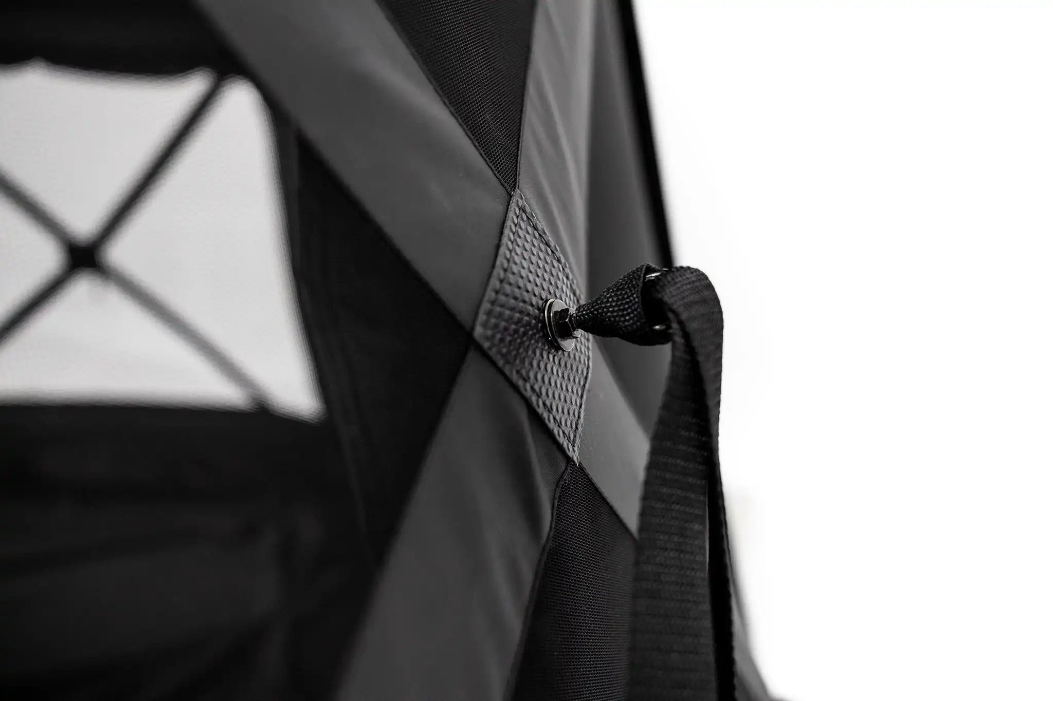 Close-up photo of the premium materials and pop up mechanism of the FSR Hub 6XL Tent pop up 6 person family camping and glamping tent from Freespirit Recreation