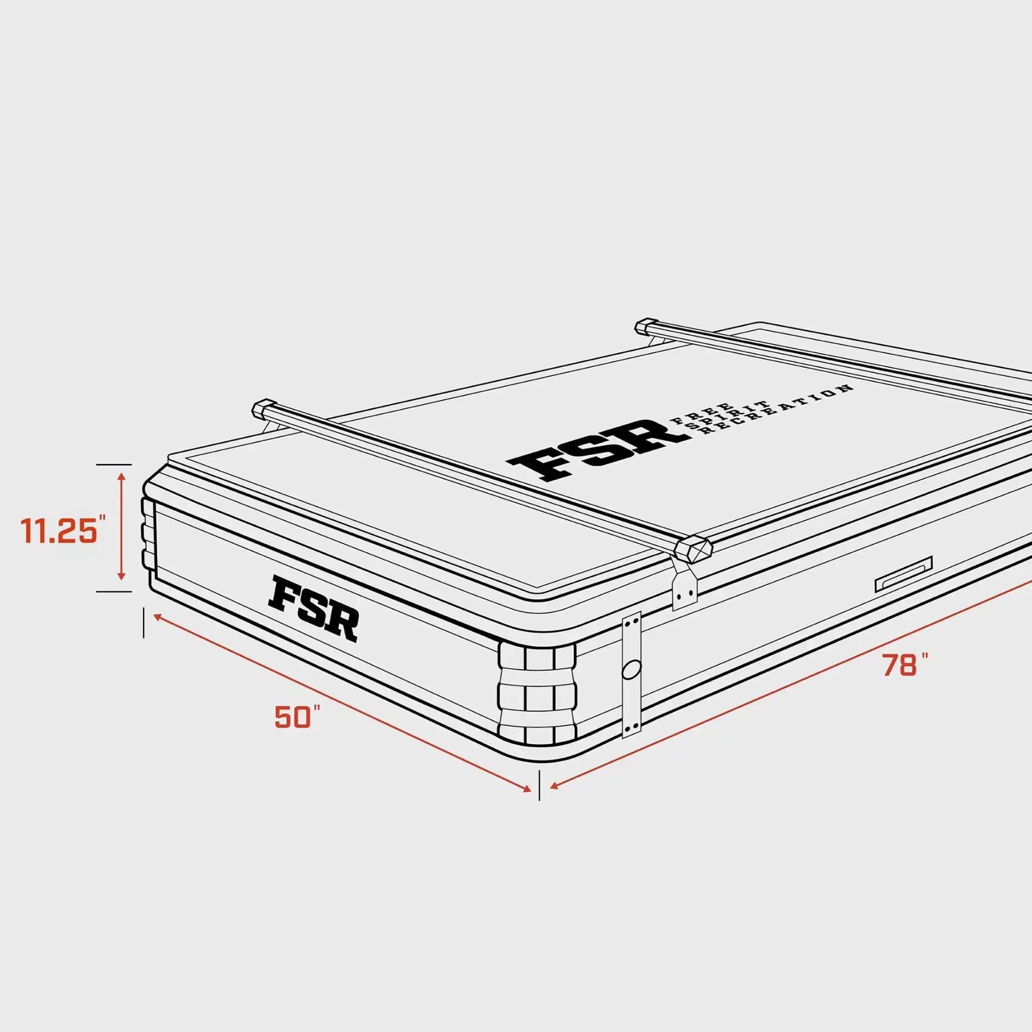 Diagram showing the closed dimensions of the FSR Kali King Rooftop Tent