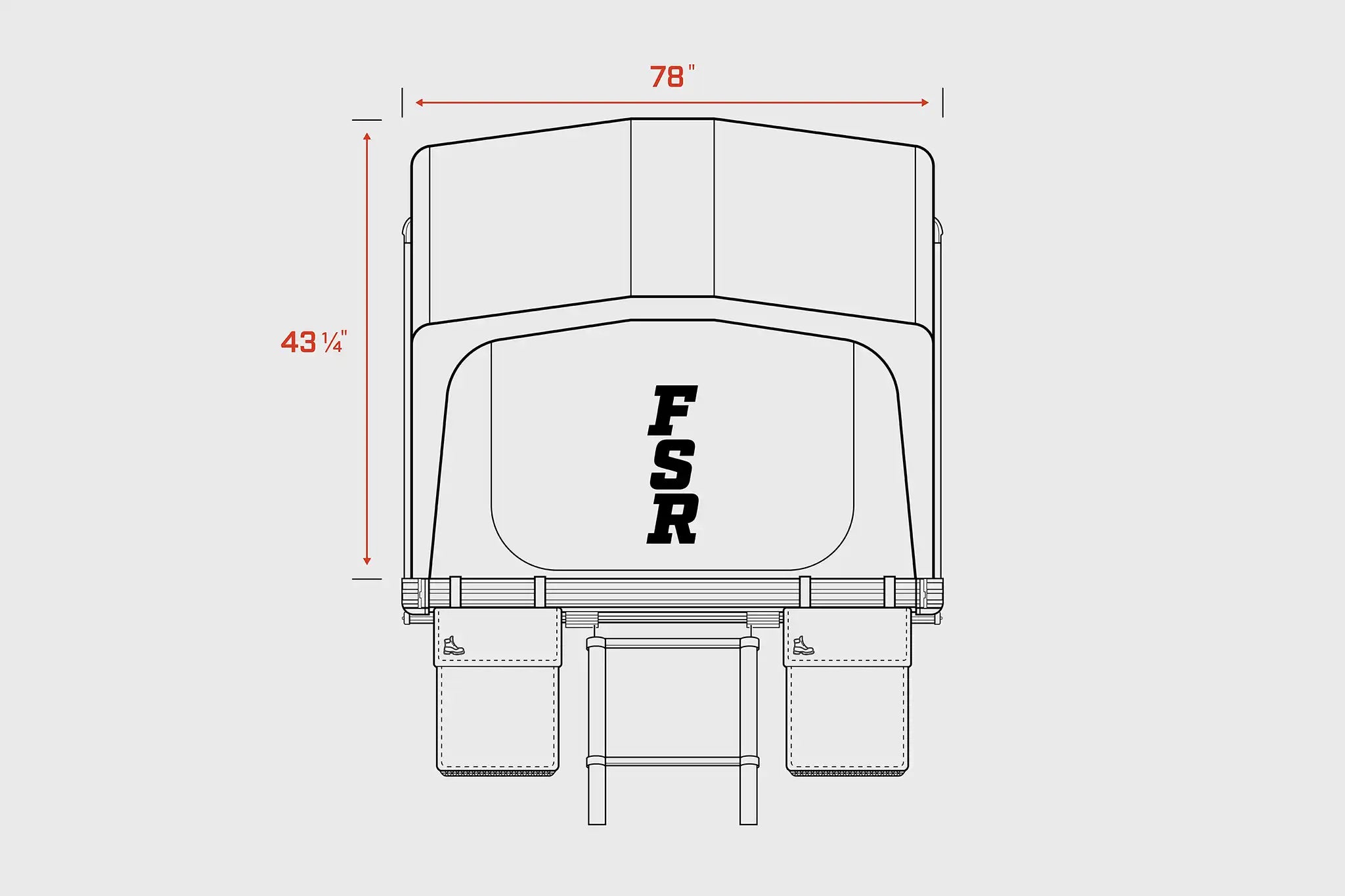 Diagram showing the open width dimensions of the FSR Nova King rooftop tent