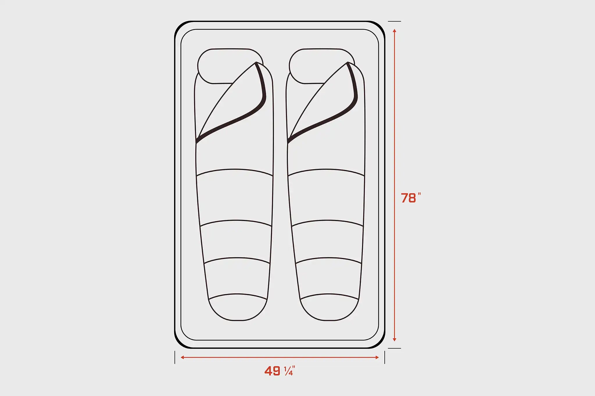 Diagram showing the interior dimensions of the FSR Nova rooftop tent 