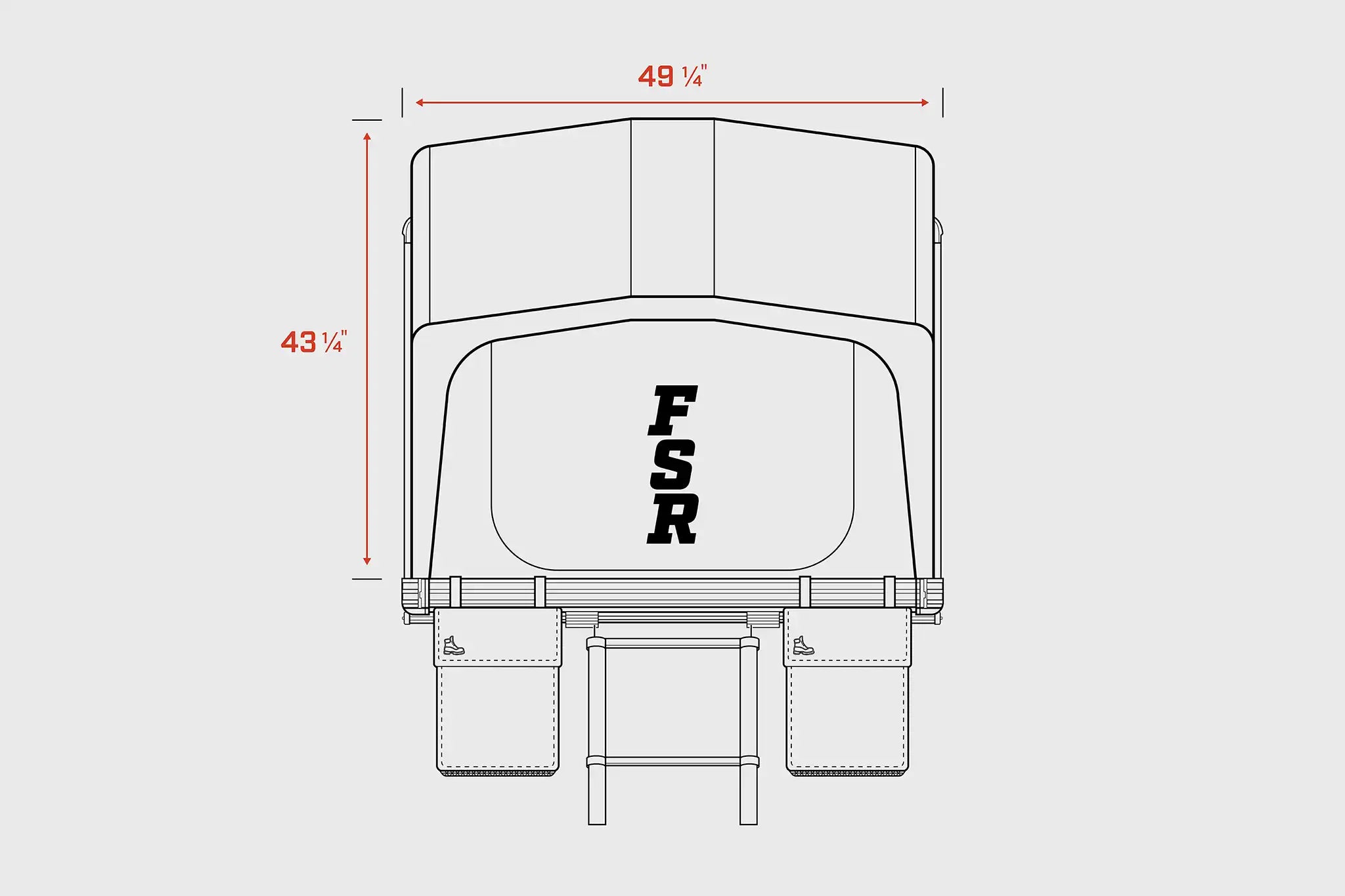 Diagram showing the open width dimensions of the FSR Nova rooftop tent