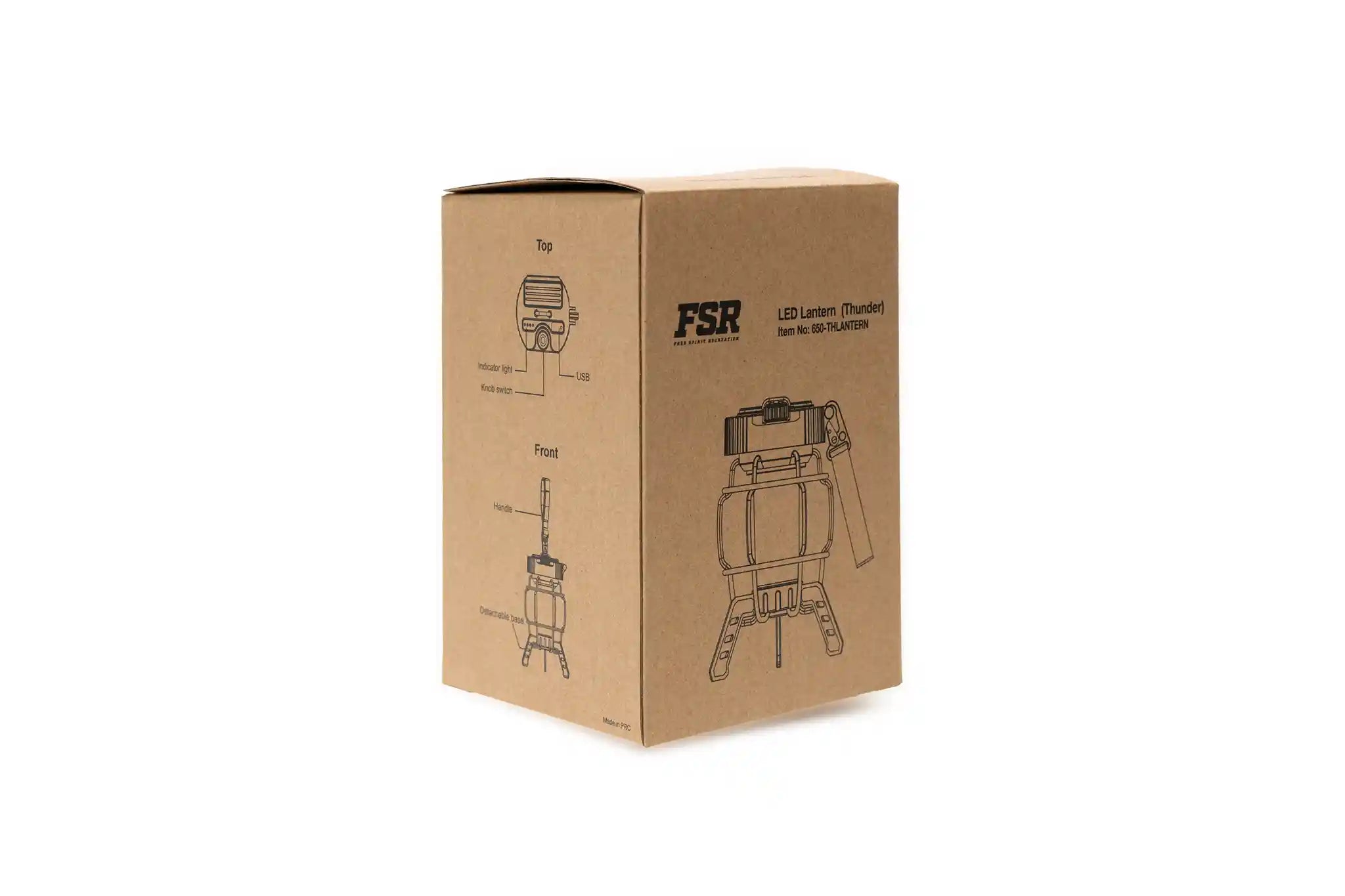 Front of the packaging for the FSR Portable LED Camping Lantern from Free Spirit Recreation