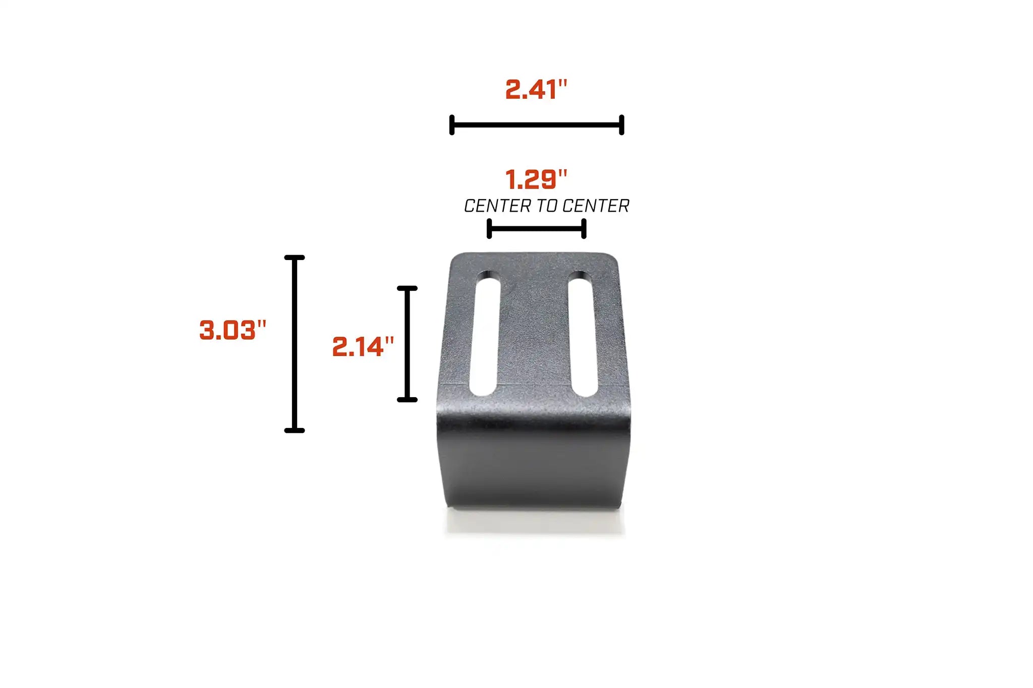 Dimensions of the FSR Odyssey/Evolution/Aspen Rooftop Tent Awning Bracket from Free Spirit Recreation, labeled with center-to-center distance, width, and height
