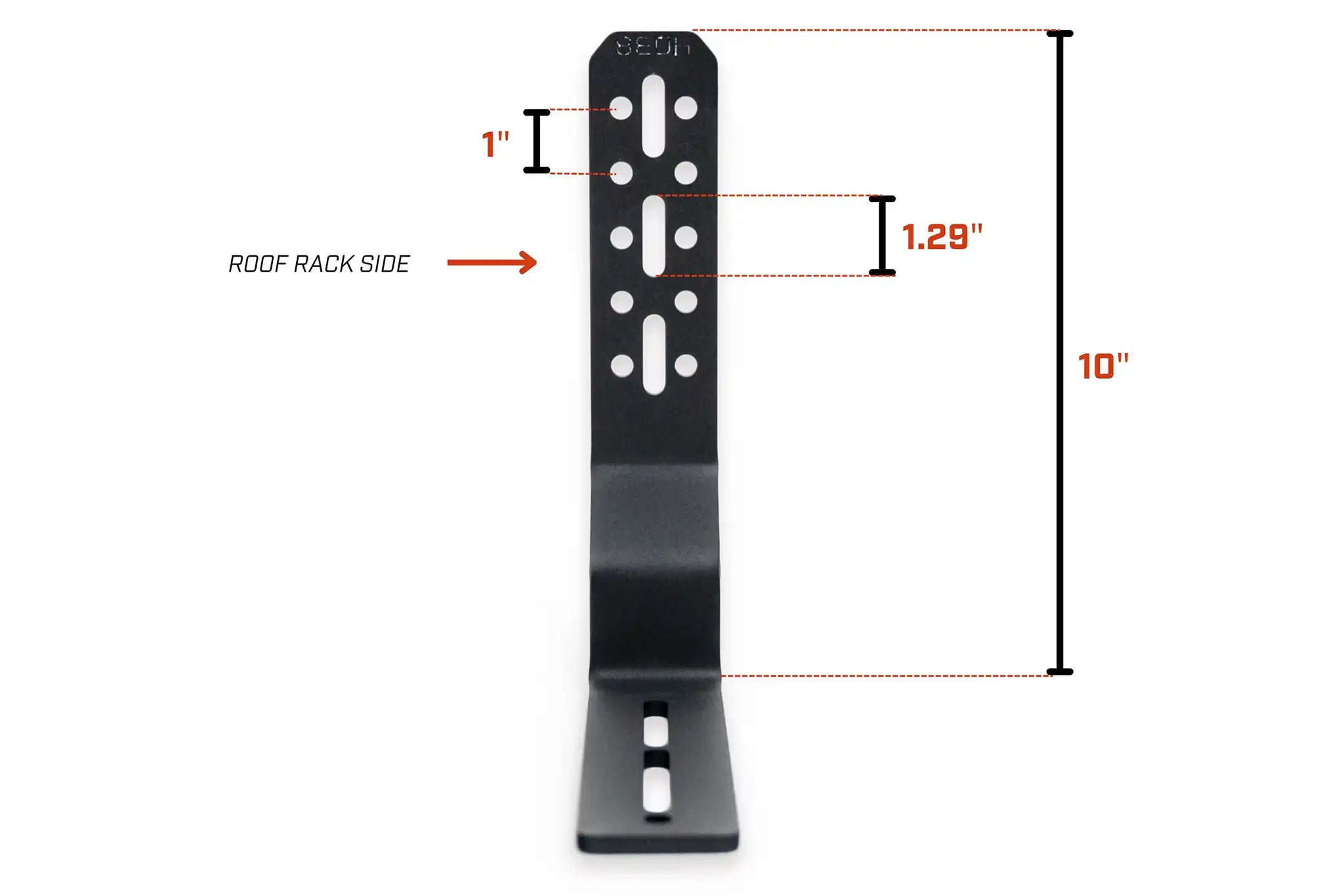 Roof rack side mounting hole measurements diagram on the FSR Universal Awning Bracket from Free Spirit Recreation for platform style roof racks