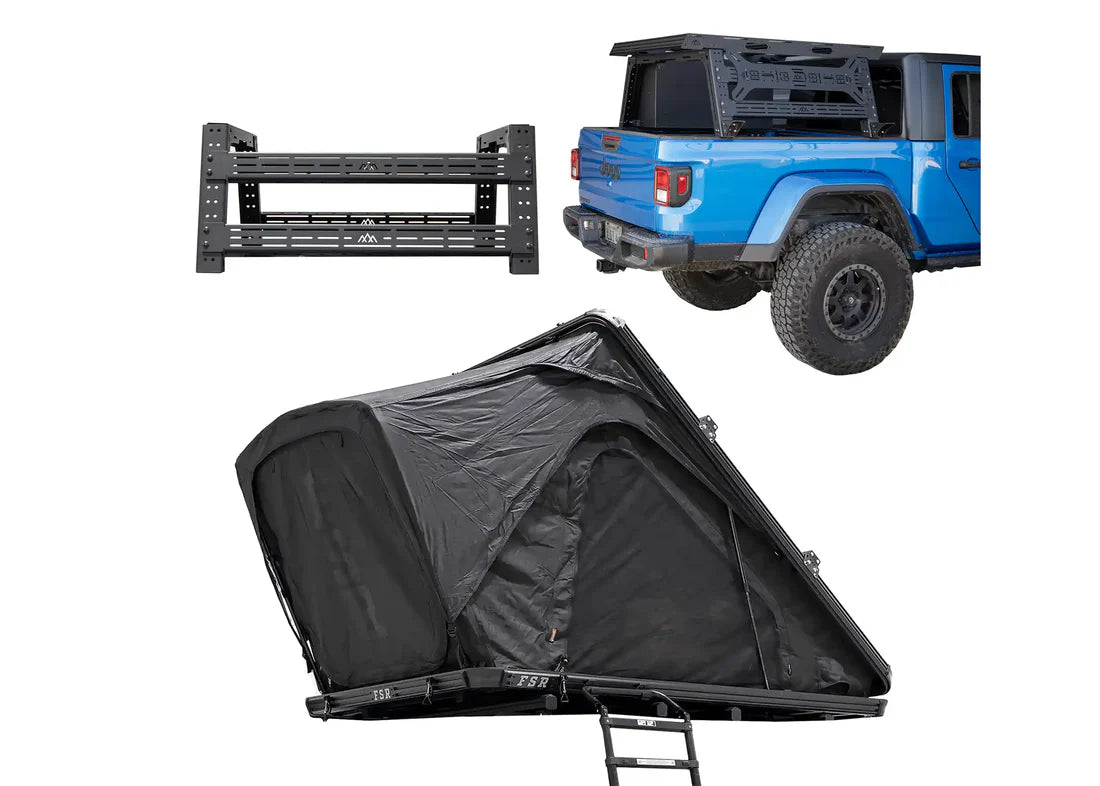 Backwoods Adventure Mods Jeep Gladiator Bed Rack, with Free Spirit Recreation Rooftop Tent Bundle